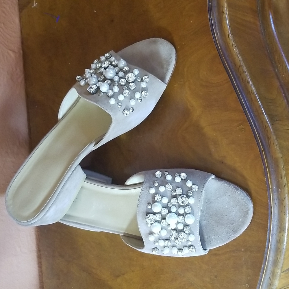 Stuart Weitzman Decorslide Suede Block Heel Slide - image 1